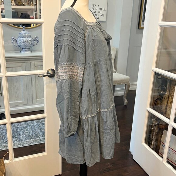 Lucky Brand Embroidered Boho Dress with Tassels Blue Gray S - Picture 8 of 10